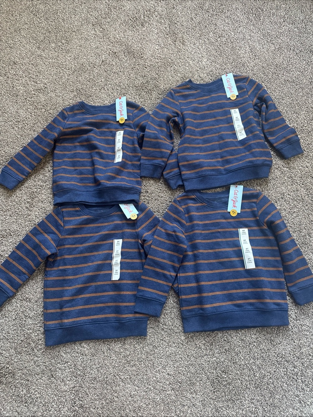 Striped Navy & Brown Kids Sweatshirt - 4-Pack Boys 3T, 4t nwt Cat & Jack